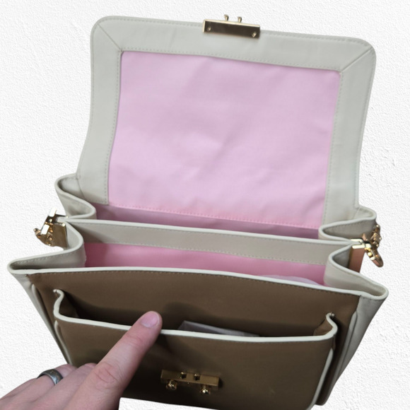 LUANA Beige White Gold Hardware Adjustable Strap Italy Leather Crossbody Bag - Picture 10 of 16